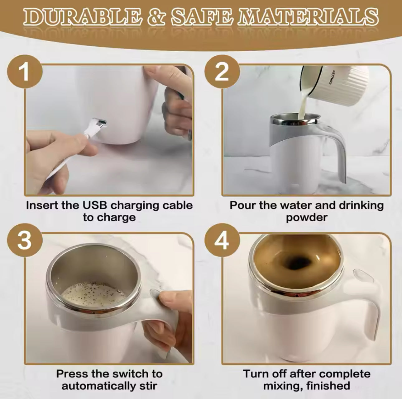 TAZA MUG MEZCLADORA MAGNETICA RECARGABLE
